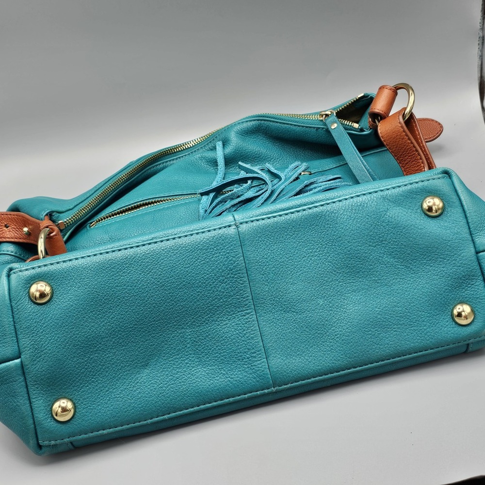 Isaac Mazrahi Bridgehampton Teal Leather Hobo Bag - Picture 6 of 12